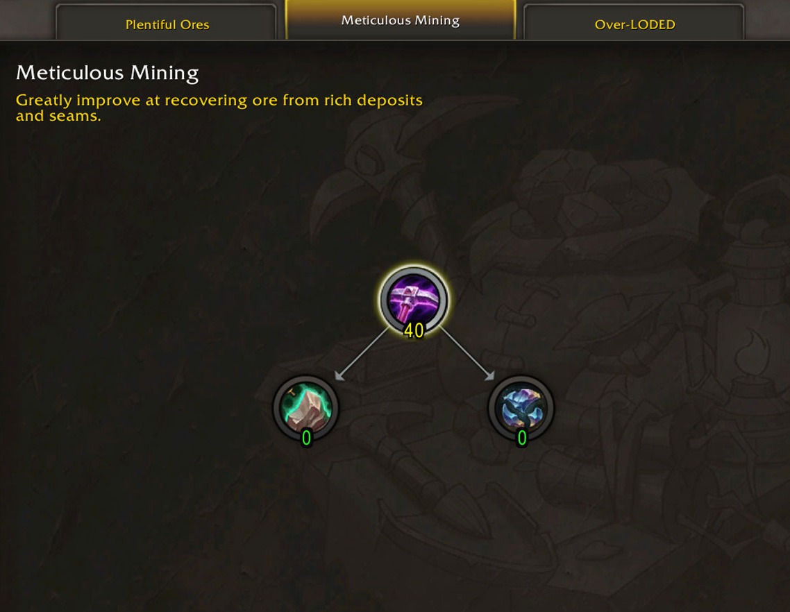 midnight mining specialization Meticulous Mining mounted mining tree