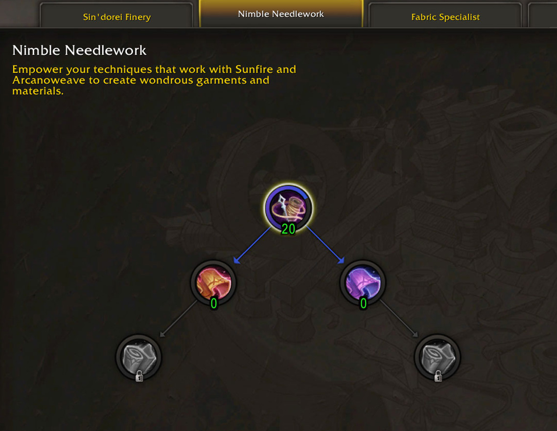 midnight tailoring specialization Nimble Needlework tree