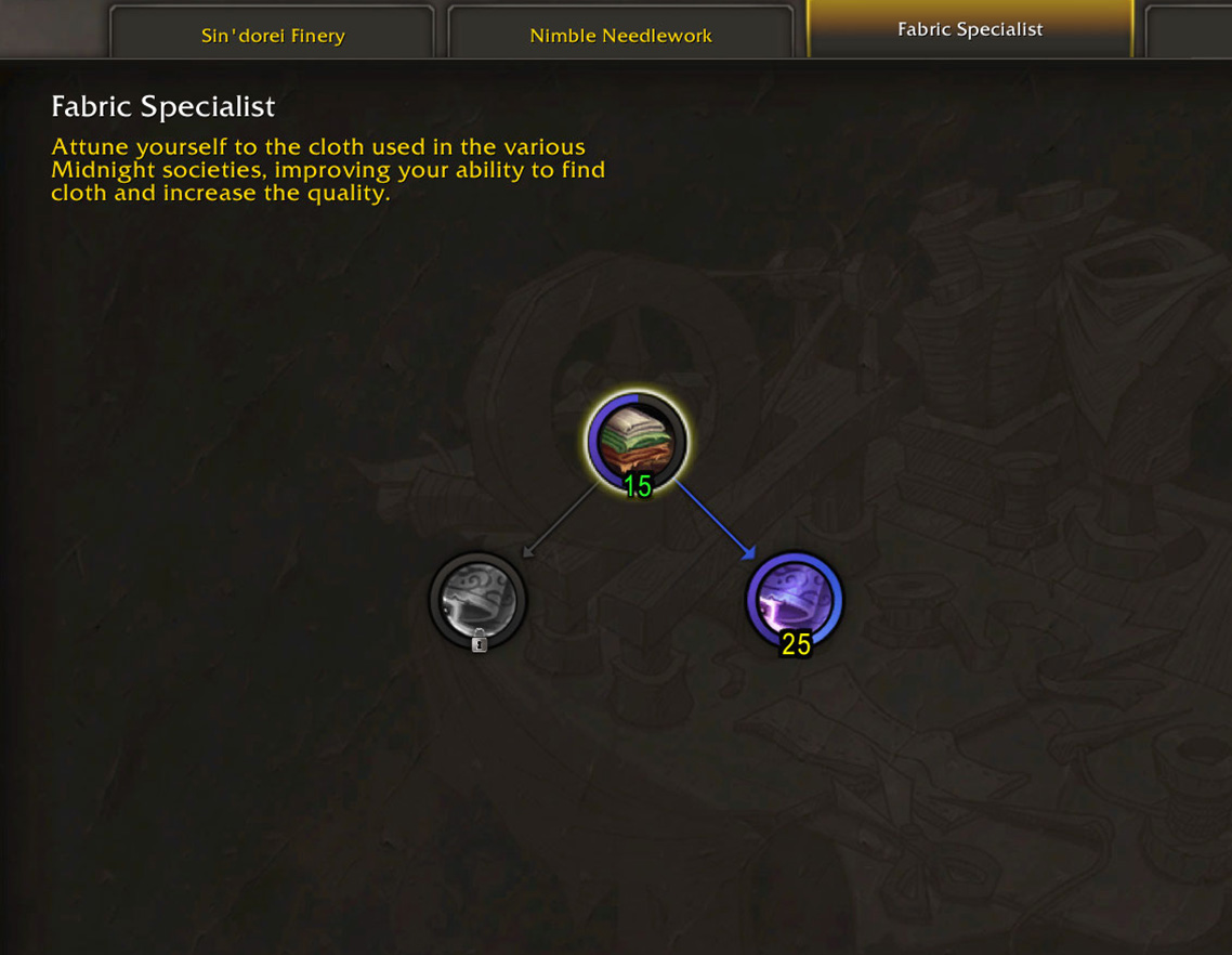 Tailoring Fabric Specialist Multicraft and Resourcefulness tree