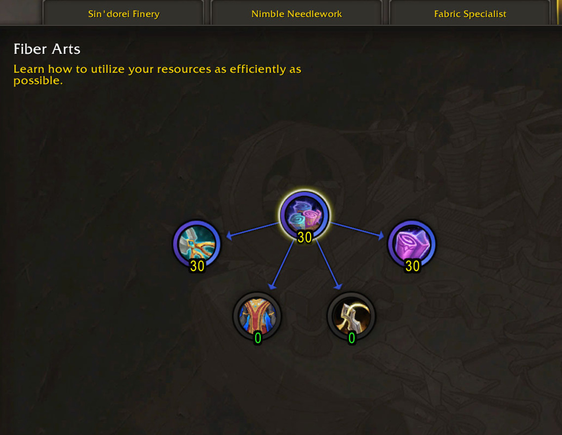 Tailoring hidden skill bonuses in Nimble Needlework tree