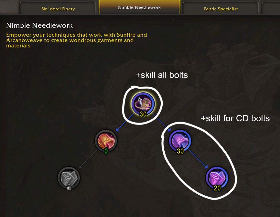 Tailoring hidden skill bonuses in Fiber Arts tree